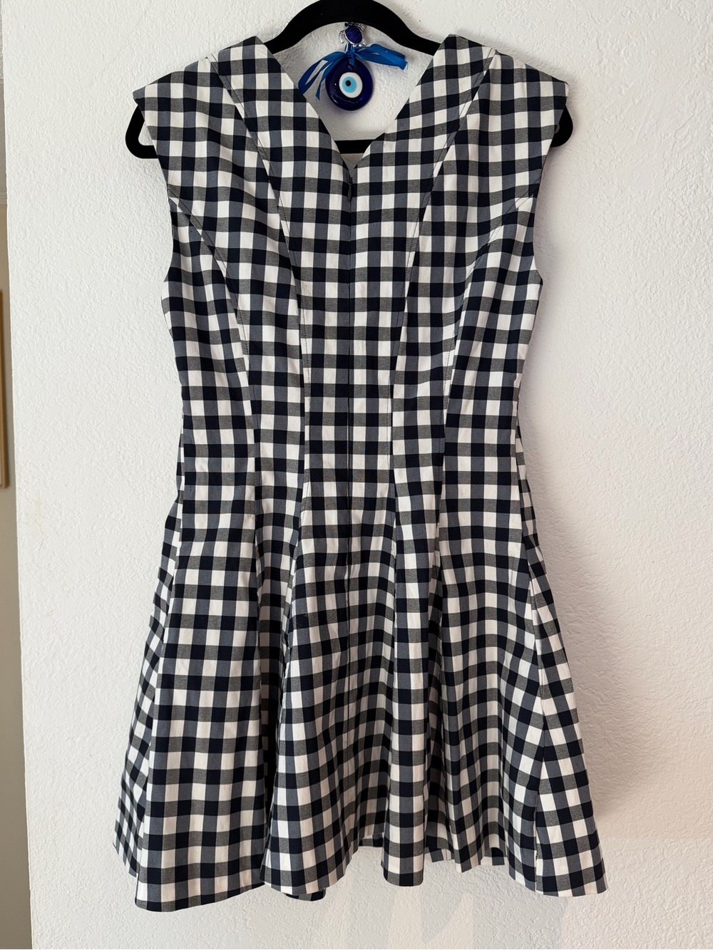 Anthropologie MAEVE Black & White Gingham V-Neck Fit-and-Flare Dress - Picture 4 of 7